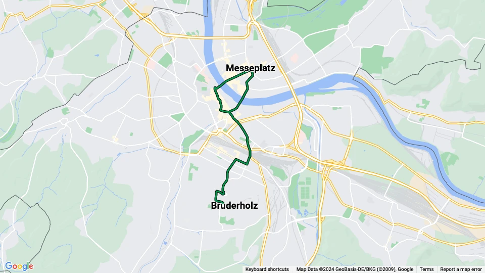 Basel sporvognslinje 15: Bruderholz - Messeplatz linjekort