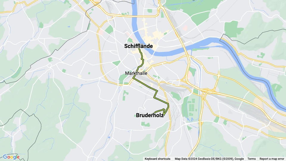 Basel sporvognslinje 16: Bruderholz - Schifflände linjekort