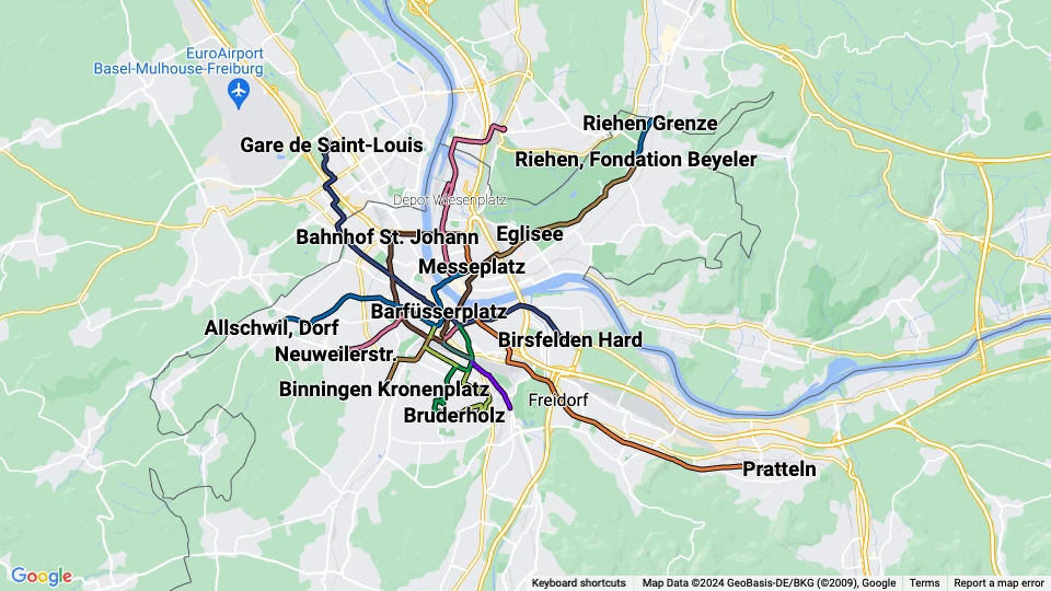 Basler Verkehrs-Betriebe (BVB) linjekort