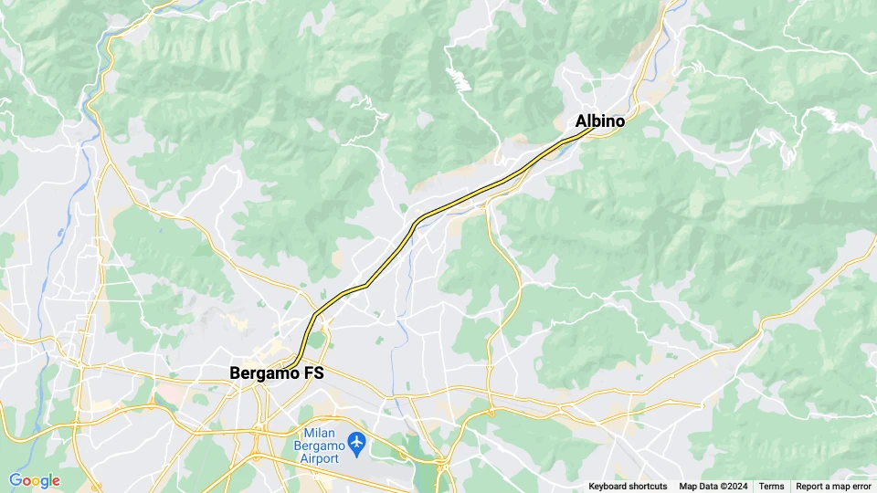 Bergamo regionallinje T1: Bergamo FS - Albino linjekort
