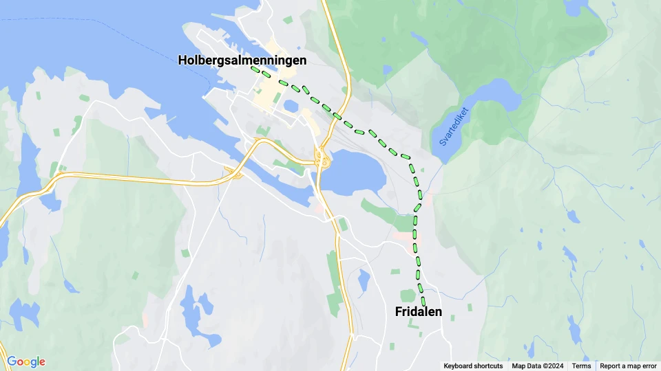Bergen sporvognslinje 2: Fridalen - Holbergsalmenningen linjekort