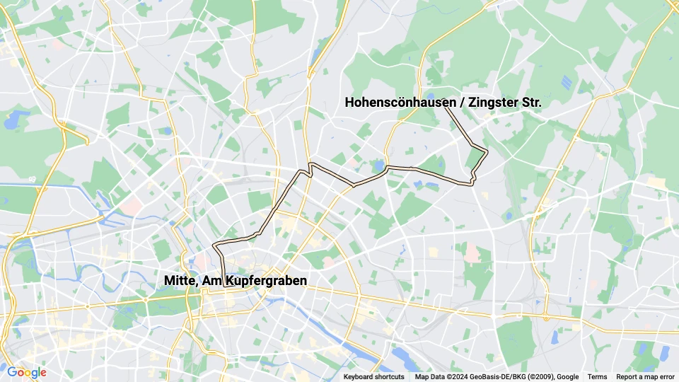 Berlin ekstralinje 13: Mitte, Am Kupfergraben - Hohenscönhausen / Zingster Str. linjekort