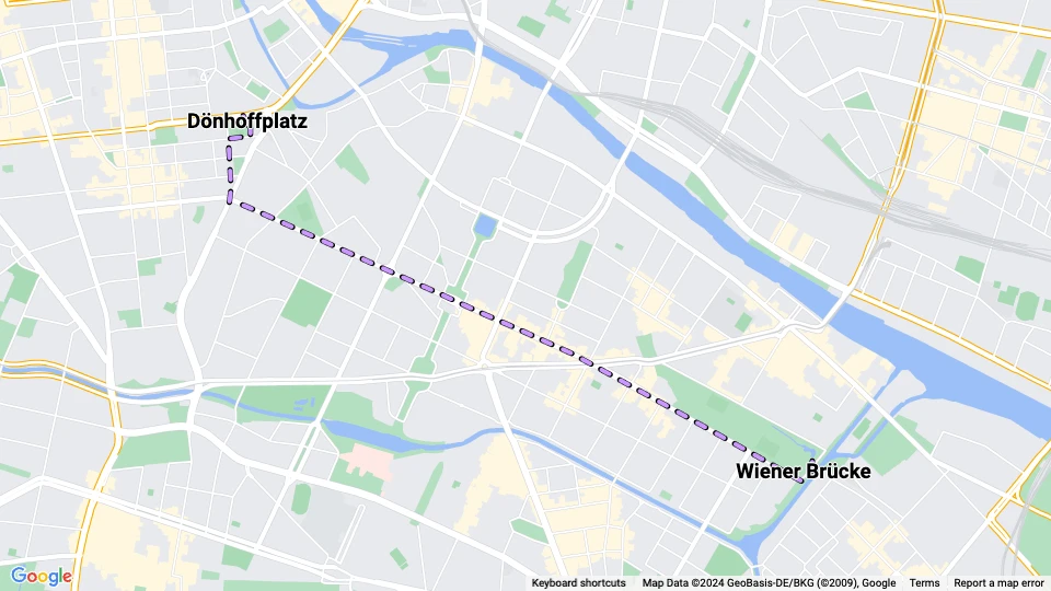 Berlin ekstralinje 93: Dönhoffplatz - Wiener Brücke linjekort