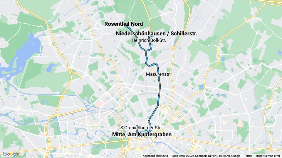 Berlin hurtiglinje M1: Mitte, Am Kupfergraben - Rosenthal Nord linjekort
