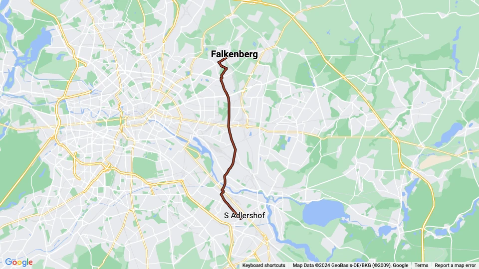Berlin hurtiglinje M17: Falkenberg - S Adlershof linjekort