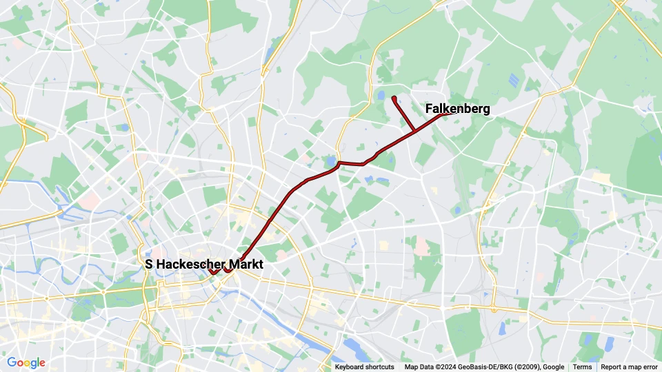 Berlin hurtiglinje M4: S Hackescher Markt - Falkenberg linjekort