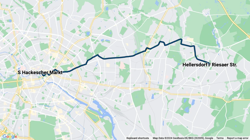 Berlin hurtiglinje M6: S Hackescher Markt - Hellersdorf / Riesaer Str. linjekort