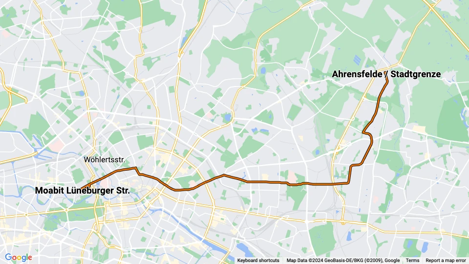 Berlin hurtiglinje M8: Moabit Lüneburger Str. - Ahrensfelde / Stadtgrenze linjekort