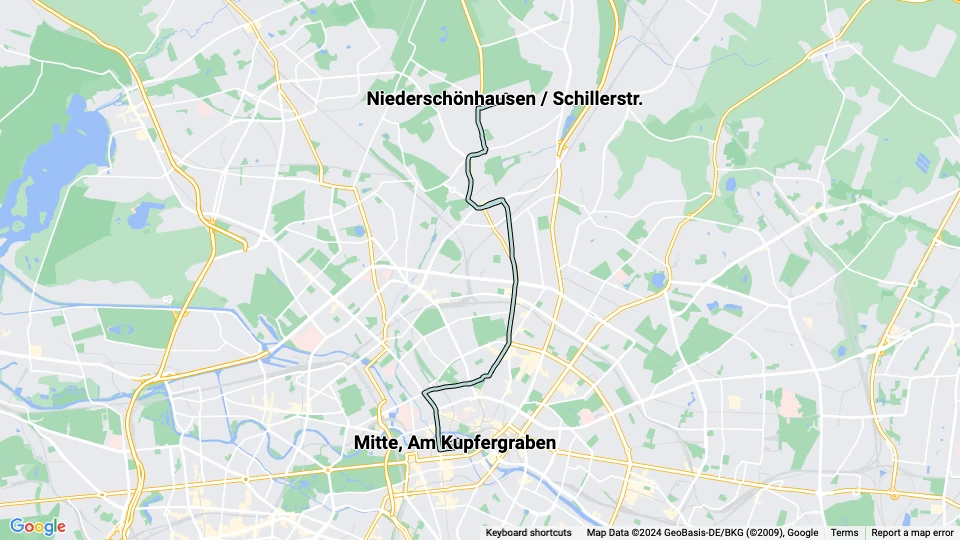 Berlin sporvognslinje 46: Mitte, Am Kupfergraben - Niederschönhausen / Schillerstr. linjekort