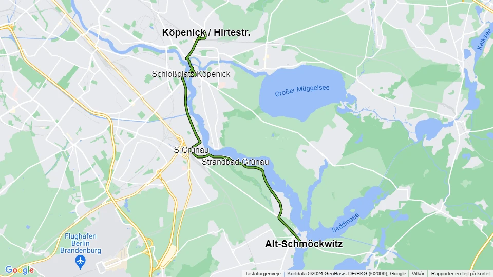 Berlin sporvognslinje 68: Köpenick / Hirtestr. - Alt-Schmöckwitz linjekort