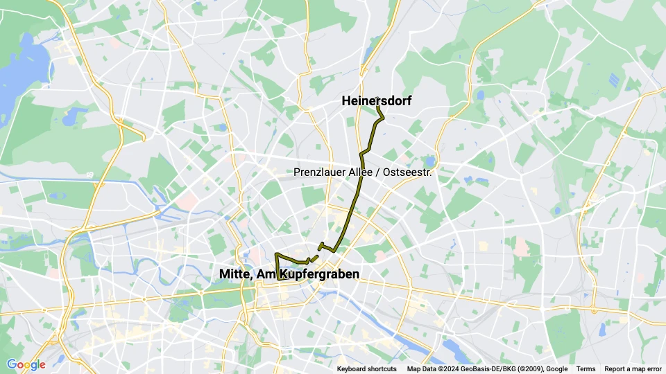 Berlin sporvognslinje 71: Mitte, Am Kupfergraben - Heinersdorf linjekort