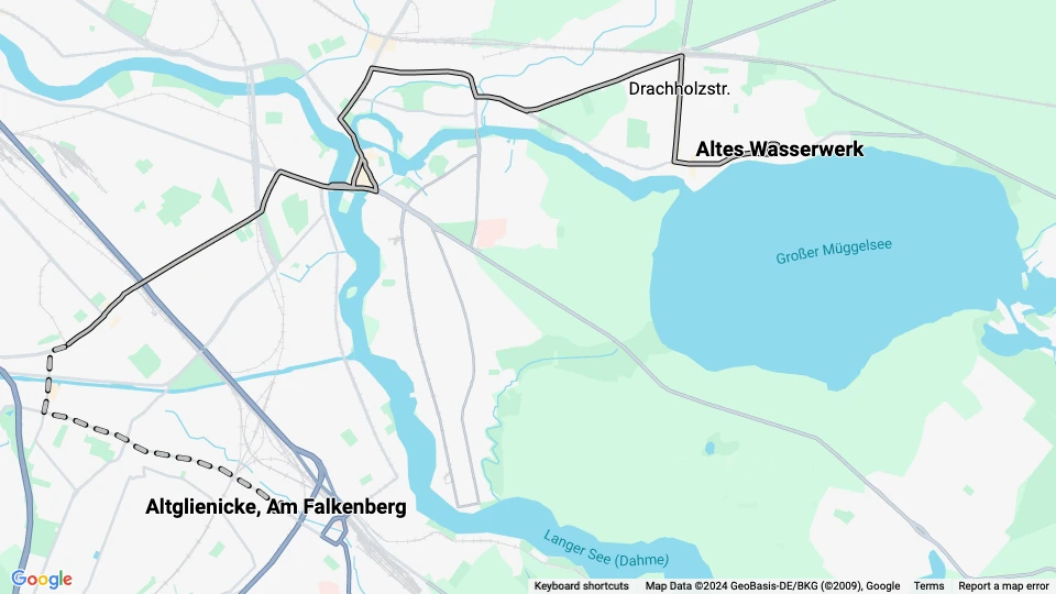 Berlin sporvognslinje 84: Altes Wasserwerk - Altglienicke, Am Falkenberg linjekort