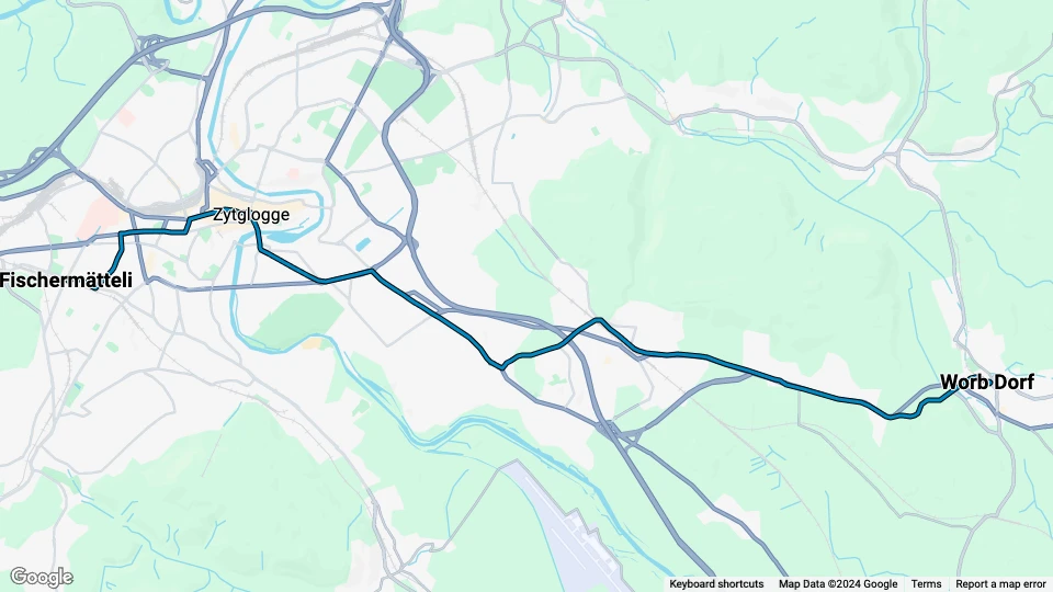 Bern regionallinje 6: Fischermätteli - Worb Dorf linjekort