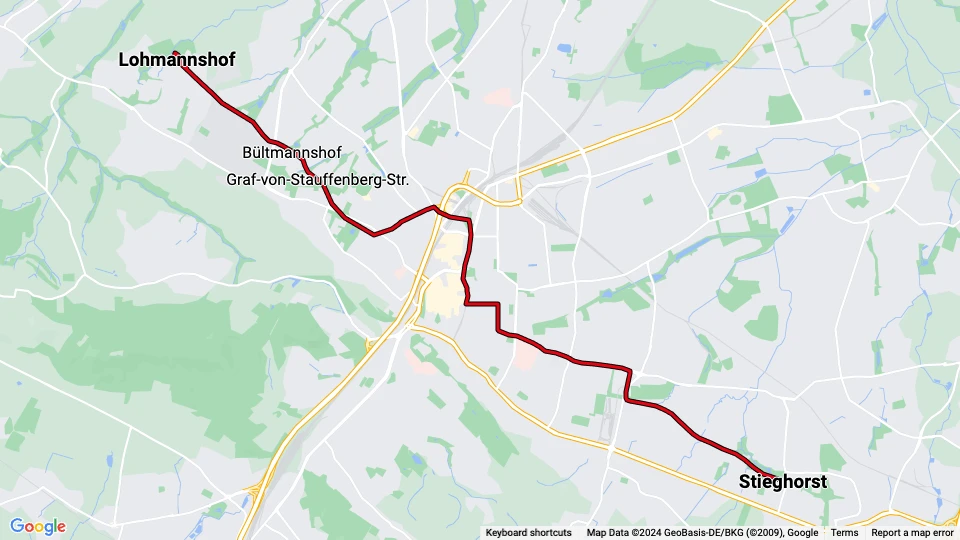 Bielefeld sporvognslinje 4: Lohmannshof - Stieghorst linjekort