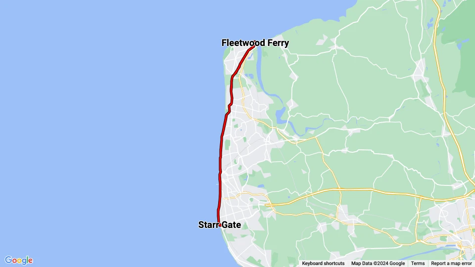 Blackpool Heritage Trams: Starr Gate - Fleetwood Ferry linjekort