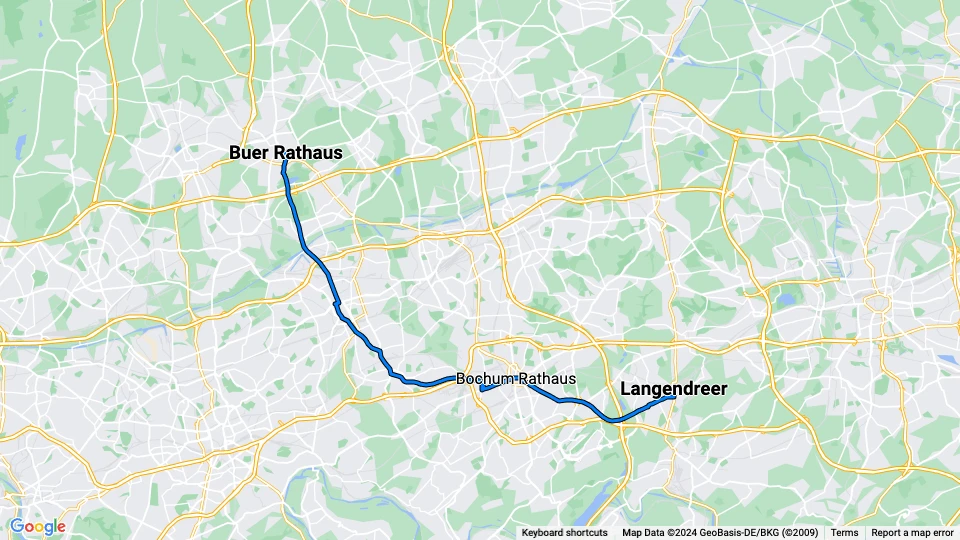 Bochum sporvognslinje 302: Langendreer - Buer Rathaus linjekort