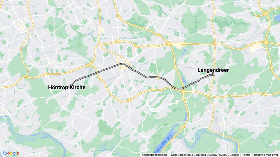 Bochum sporvognslinje 305: Langendreer - Höntrop Kirche linjekort