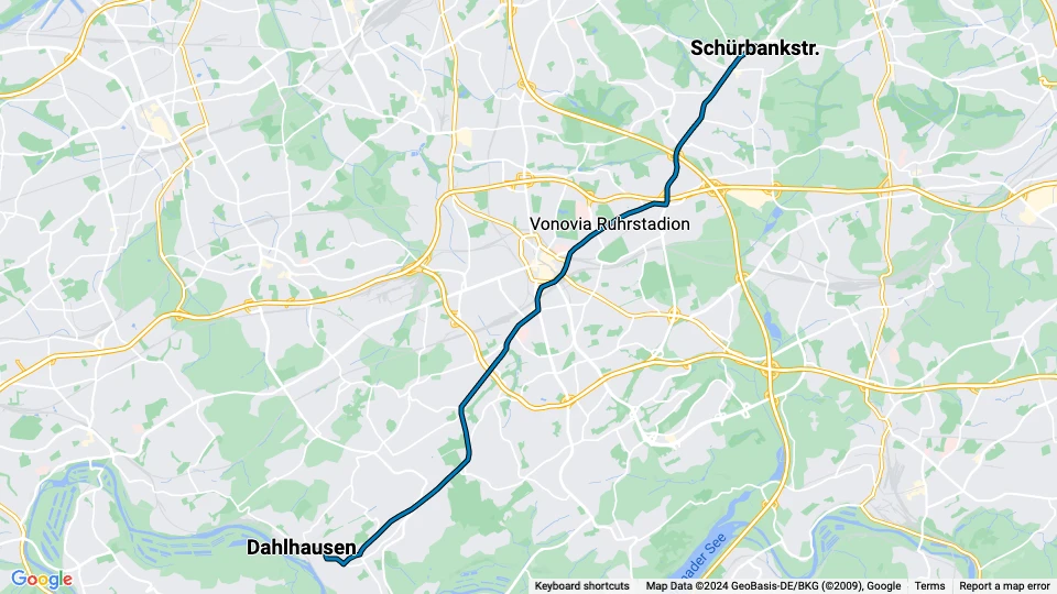 Bochum sporvognslinje 318: Dahlhausen - Schürbankstr. linjekort