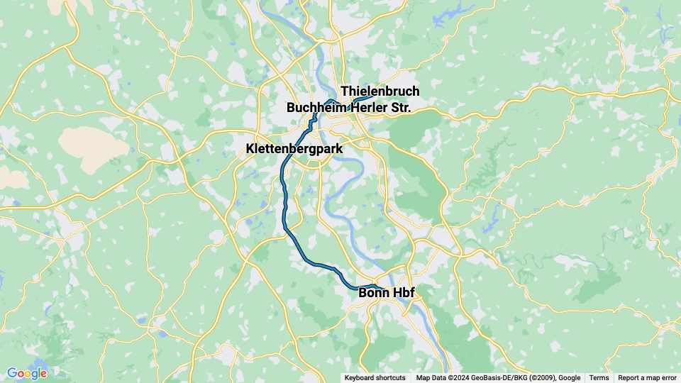 Bonn regionallinje 18: Bonn Hbf - Thielenbruch linjekort