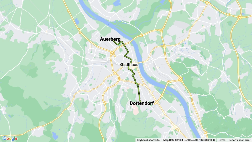 Bonn sporvognslinje 61: Dottendorf - Auerberg linjekort
