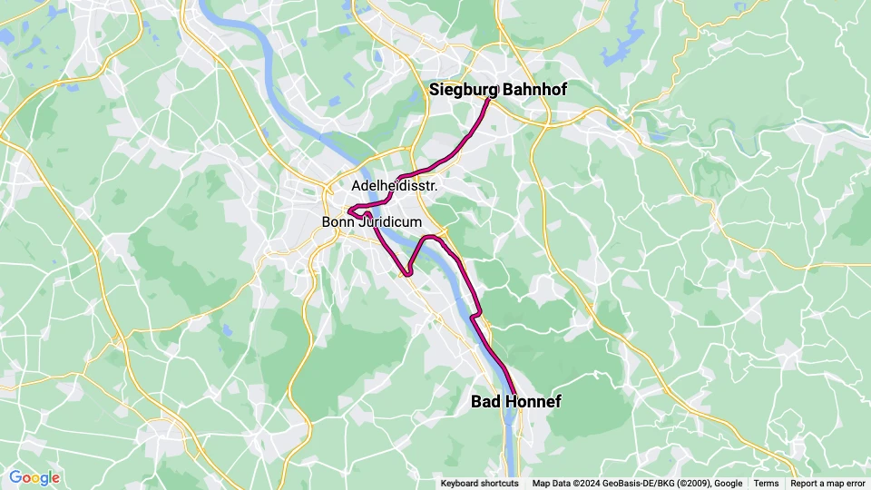 Bonn sporvognslinje 66: Bad Honnef - Siegburg Bahnhof linjekort