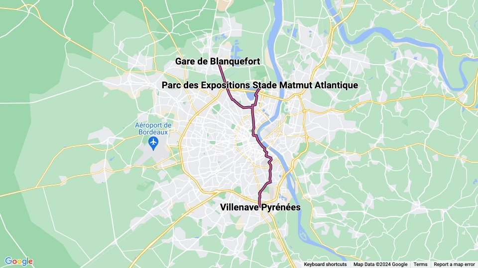 Bordeaux sporvognslinje C: Villenave Pyrénées - Gare de Blanquefort linjekort