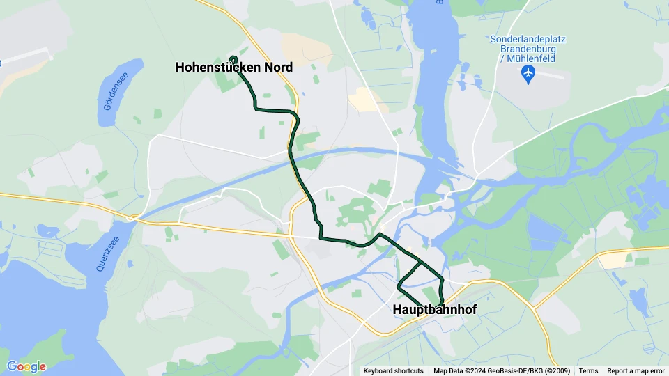 Brandenburg an der Havel sporvognslinje 6: Hauptbahnhof - Hohenstücken Nord linjekort
