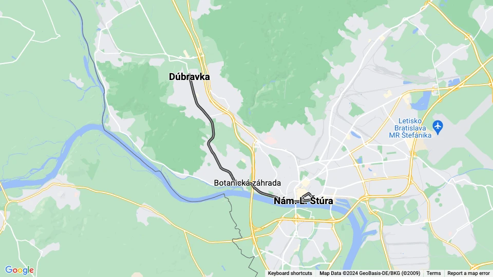 Bratislava sporvognslinje 12: Nám. Ľ. Štúra - Dúbravka linjekort