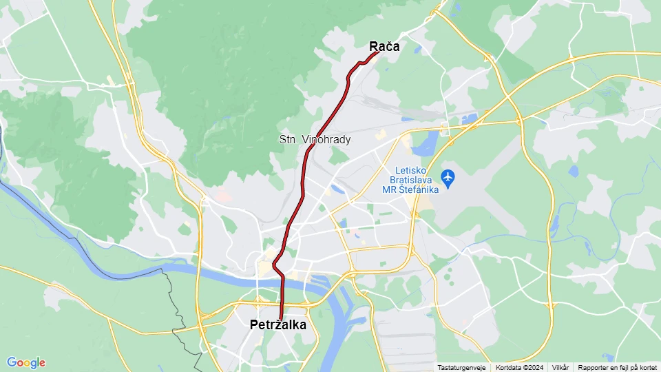 Bratislava sporvognslinje 3: Rača - Petržalka linjekort