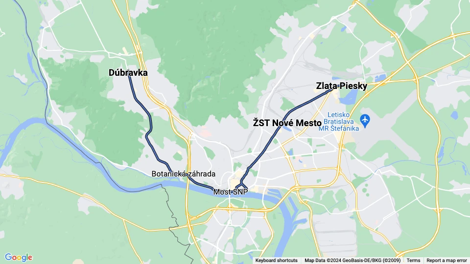 Bratislava sporvognslinje 4 linjekort