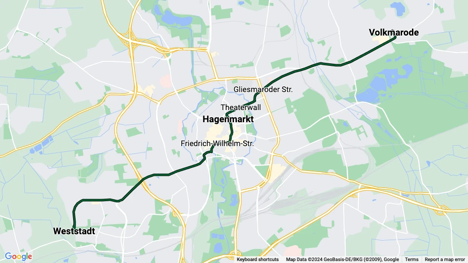 Braunschweig sporvognslinje 3: Weststadt - Volkmarode linjekort