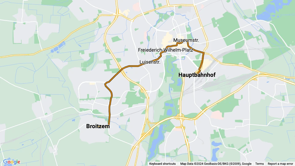 Braunschweig sporvognslinje 5: Broitzem - Hauptbahnhof linjekort