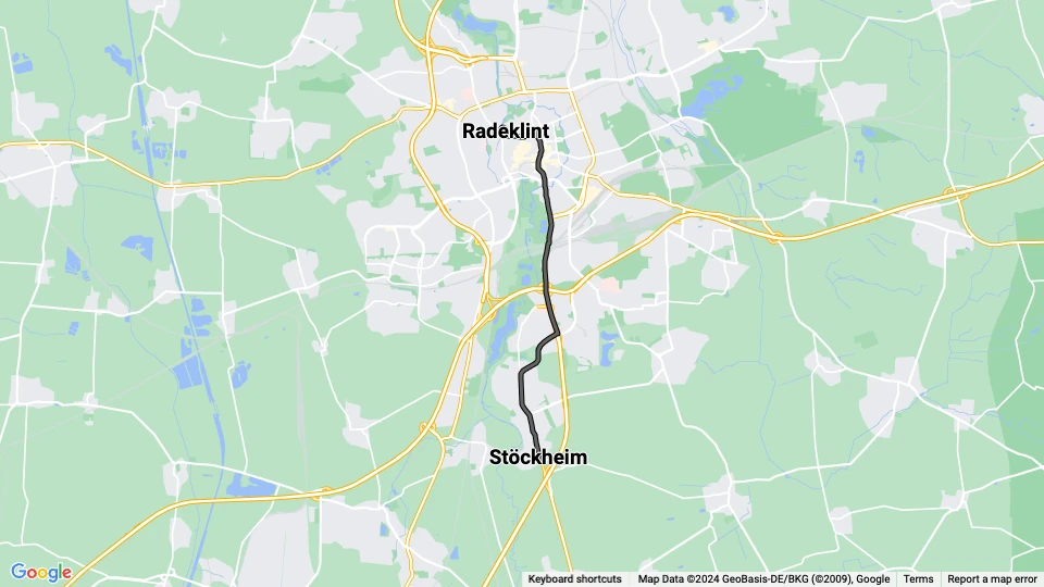 Braunschweig sporvognslinje 6: Stöckheim - Radeklint linjekort