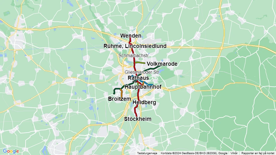 Braunschweiger Verkehr (BSVG) linjekort