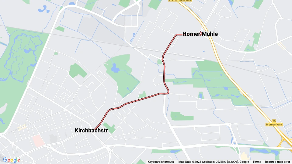 Bremen ekstralinje 4E: Kirchbachstr. - Horner Mühle linjekort