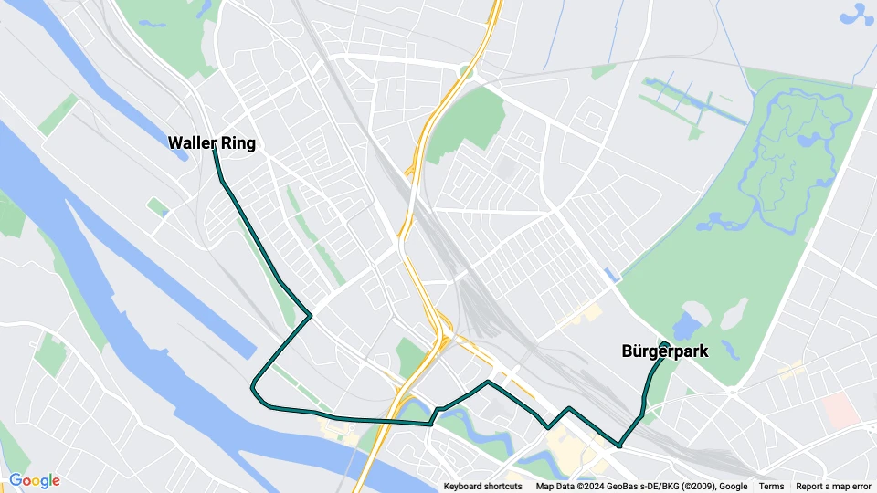 Bremen ekstralinje 5: Bürgerpark - Waller Ring linjekort