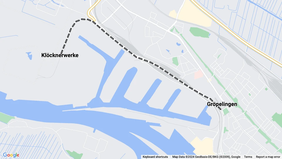 Bremen sporvognslinje 11: Gröpelingen - Klöcknerwerke linjekort
