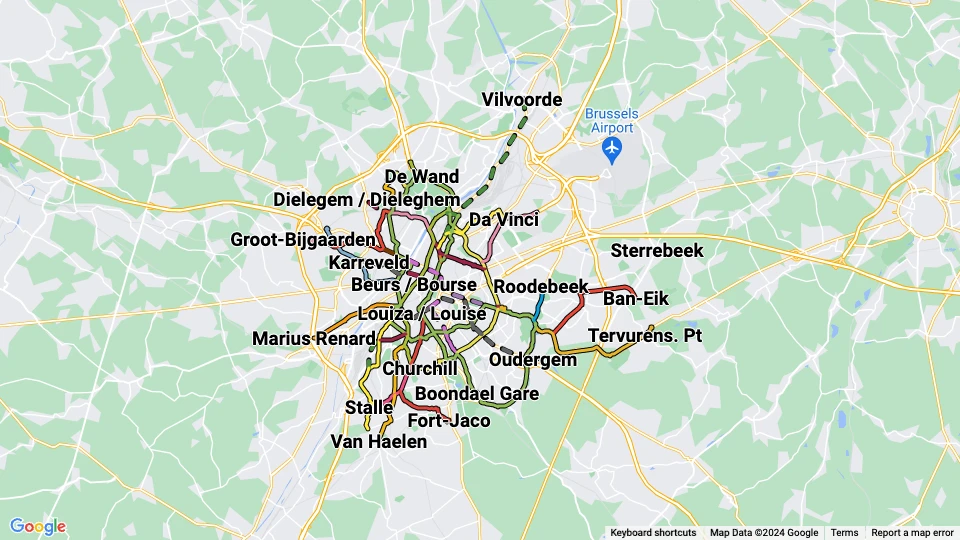 Bruxelles Interkommunale Transport Selskab (MIVB/STIB) linjekort