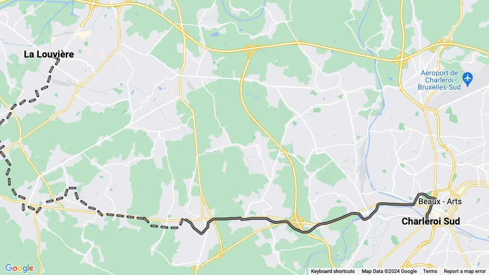 Bruxelles regionallinje 90: Charleroi Sud - La Louvière linjekort