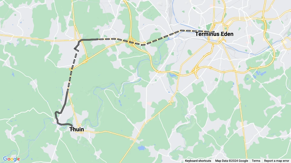 Bruxelles regionallinje 92: Terminus Eden - Thuin linjekort
