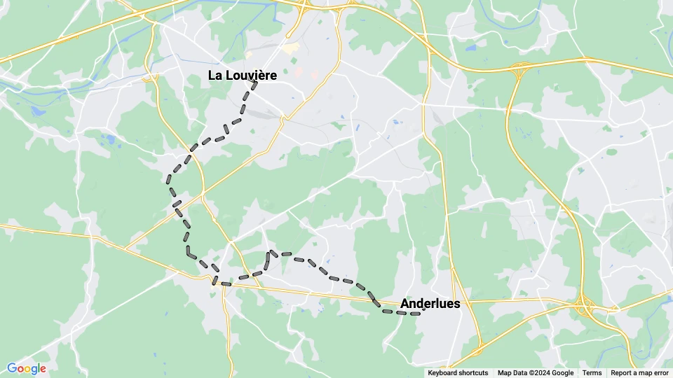 Bruxelles regionallinje 93: Anderlues - La Louvière linjekort