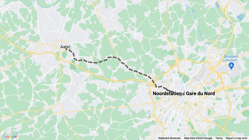 Bruxelles regionallinje AL: Noordstation / Gare du Nord - Aalst linjekort