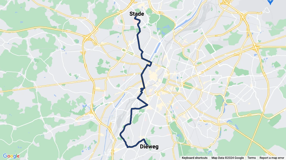 Bruxelles sporvognslinje 18: Dieweg - Stade linjekort