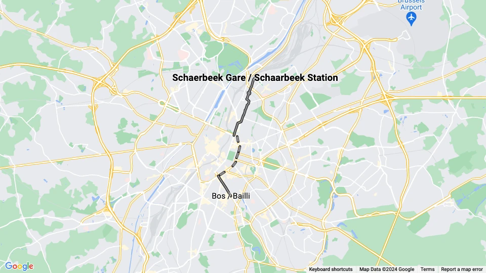 Bruxelles sporvognslinje 2: Schaerbeek Gare / Schaarbeek Station - Bos / Bailli linjekort