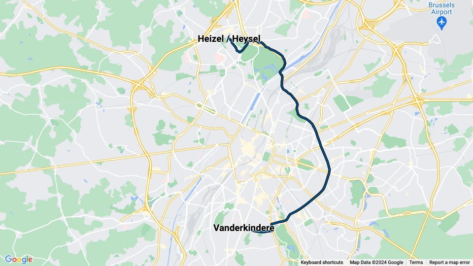 Bruxelles sporvognslinje 23: Heizel / Heysel - Vanderkindere linjekort