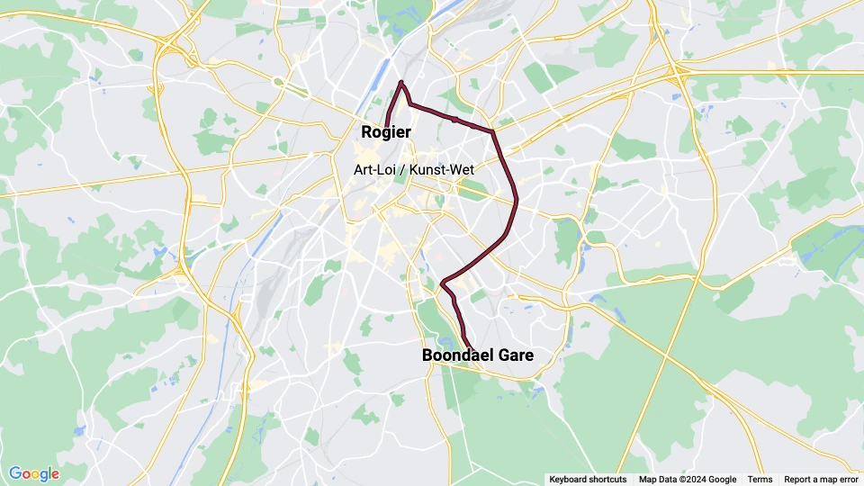 Bruxelles sporvognslinje 25: Rogier - Boondael Gare linjekort