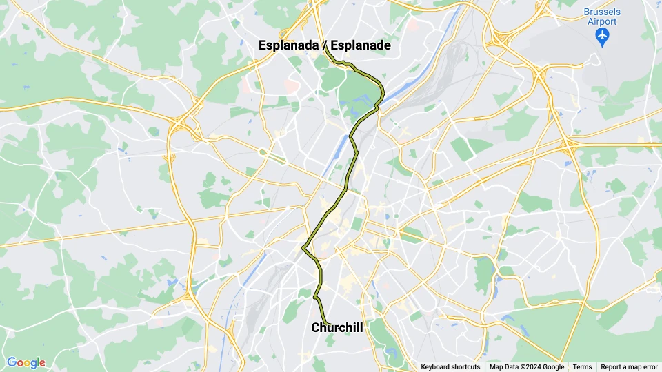 Bruxelles sporvognslinje 3: Esplanada / Esplanade - Churchill linjekort