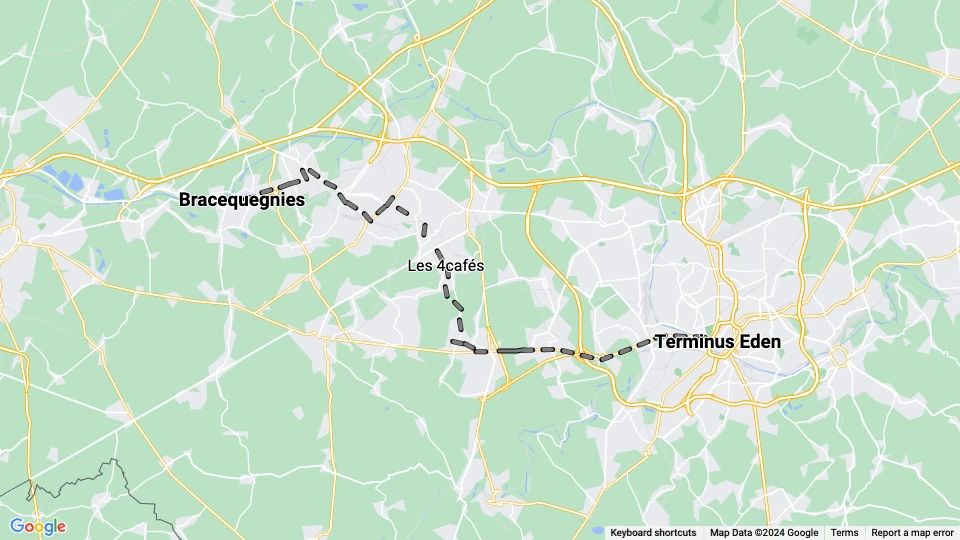 Bruxelles sporvognslinje 31: Terminus Eden - Bracequegnies linjekort