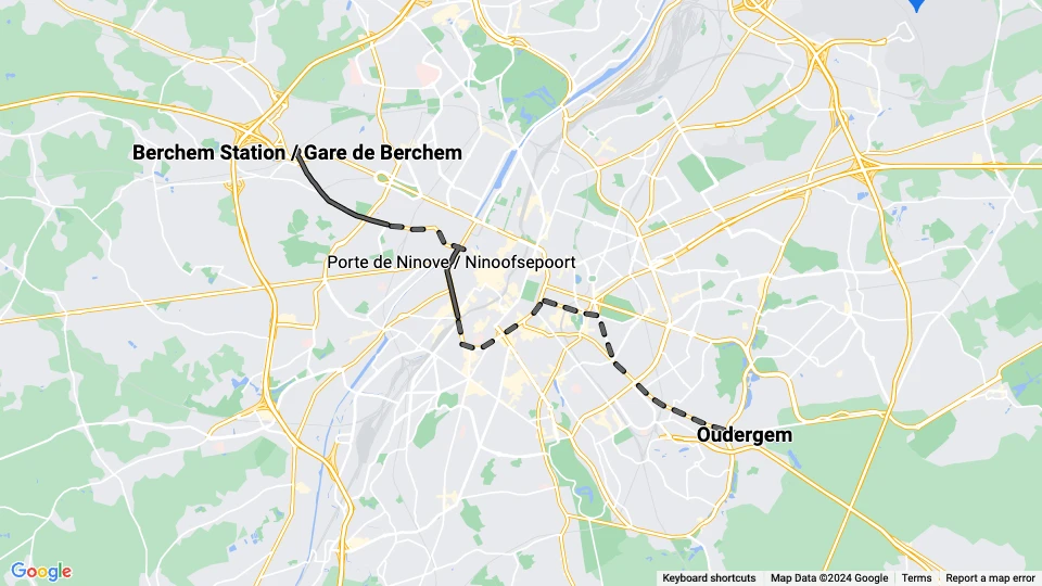 Bruxelles sporvognslinje 35: Berchem Station / Gare de Berchem - Oudergem linjekort