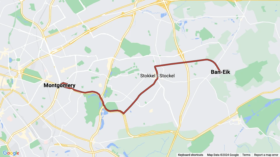 Bruxelles sporvognslinje 39: Montgomery - Ban-Eik linjekort